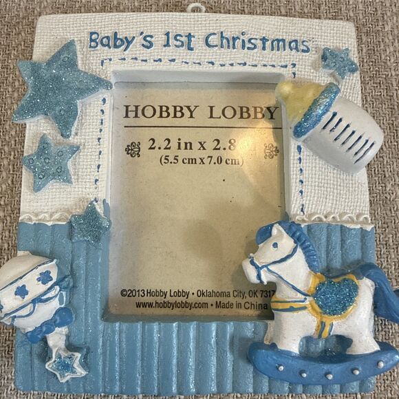 Baby Boys 1St Christmas Photo Ornament 3 3/4" L x 3 1/4 W Blue & White New - Picture 8 of 8